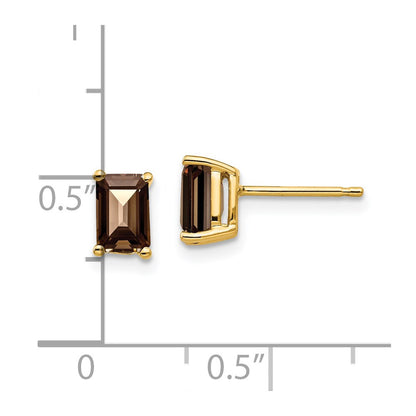 14k Yellow Gold 6x4 Emerald Smok Yellow Gold Quartz Earrings