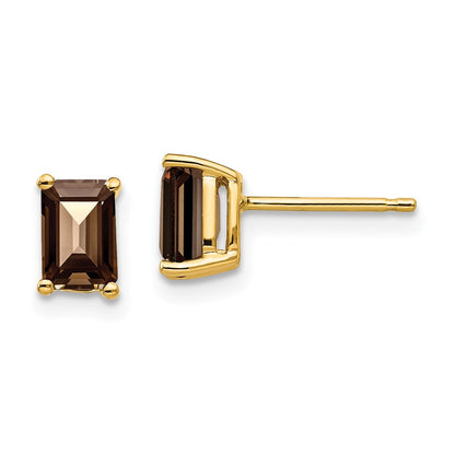 14k Yellow Gold 6x4 Emerald Smok Yellow Gold Quartz Earrings