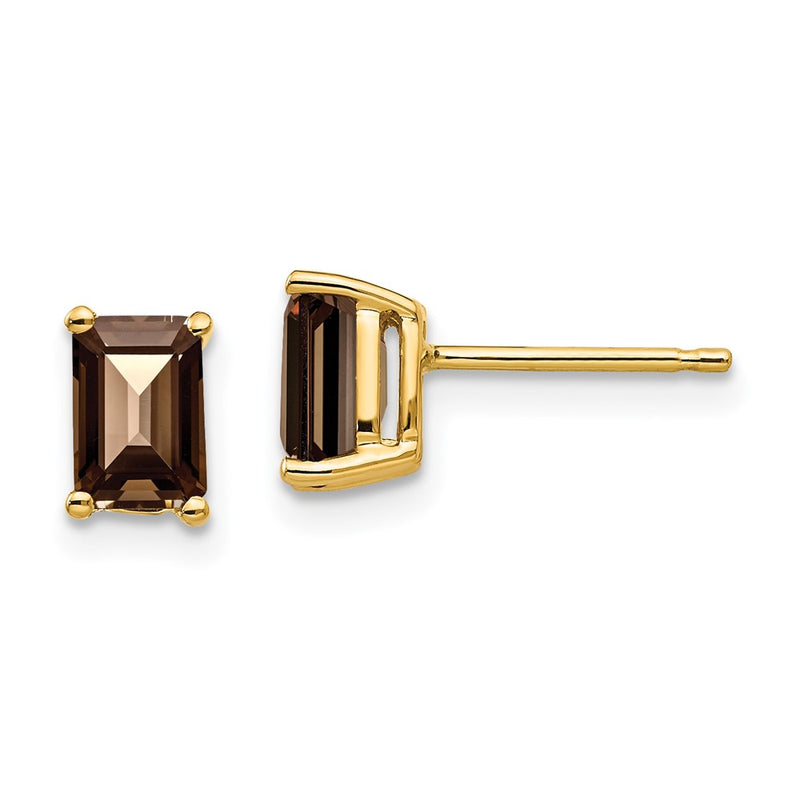 14k Yellow Gold 6x4 Emerald Smok Yellow Gold Quartz Earrings