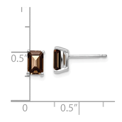 14k White Gold 6x4mm Emerald Smok Yellow Gold Quartz Earrings
