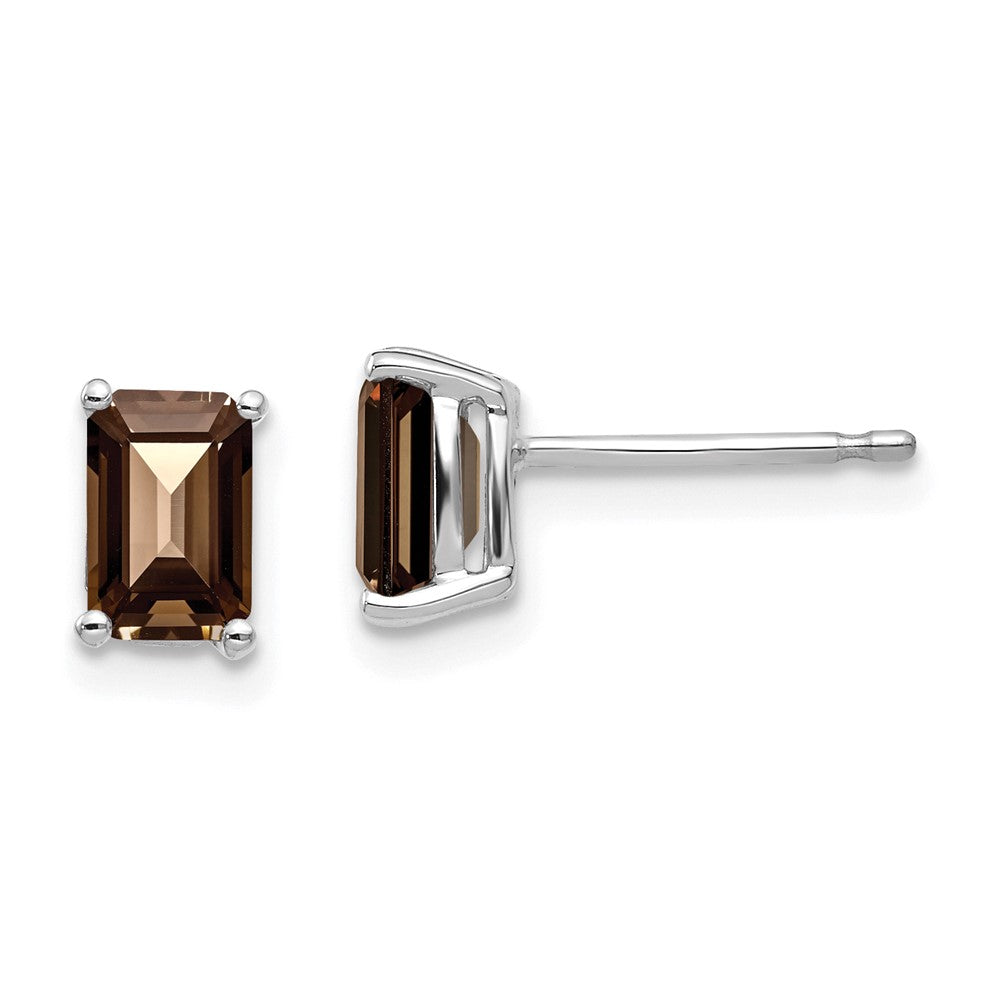 14k White Gold 6x4mm Emerald Smok Yellow Gold Quartz Earrings