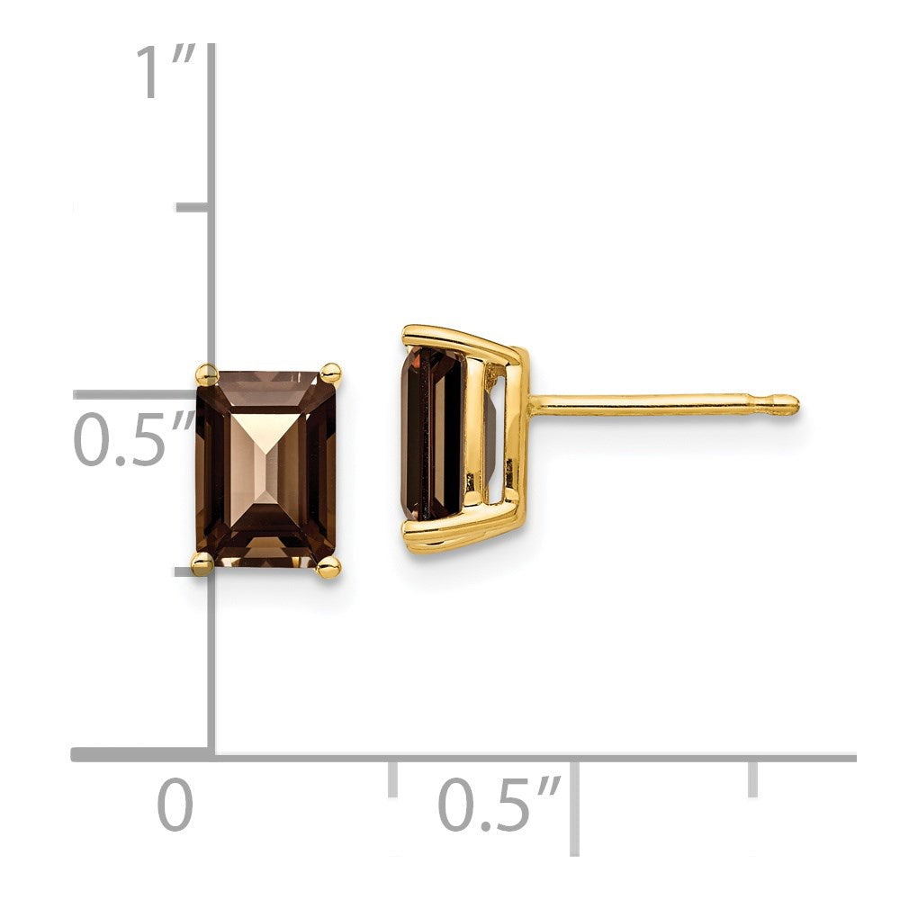 14k Yellow Gold 7x5 Emerald Smok Yellow Gold Quartz Earrings