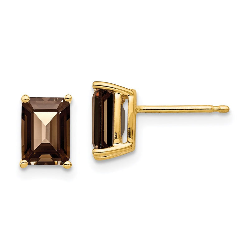 14k Yellow Gold 7x5 Emerald Smok Yellow Gold Quartz Earrings