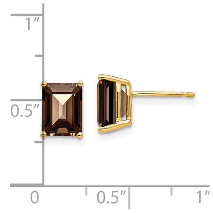 14k Yellow Gold 8x6 Emerald Smok Yellow Gold Quartz Earrings