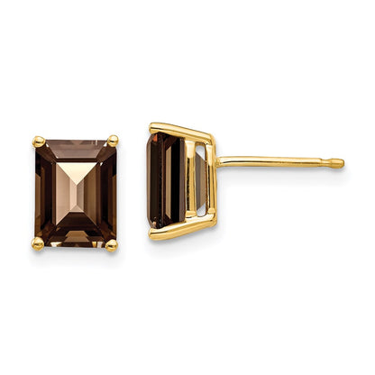 14k Yellow Gold 8x6 Emerald Smok Yellow Gold Quartz Earrings