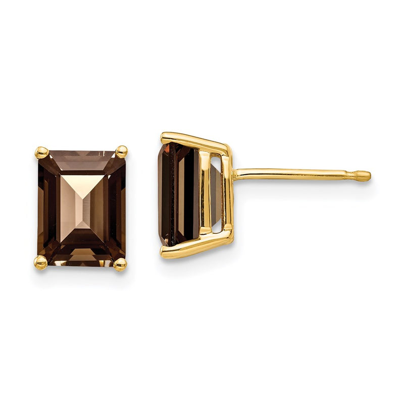 14k Yellow Gold 8x6 Emerald Smok Yellow Gold Quartz Earrings