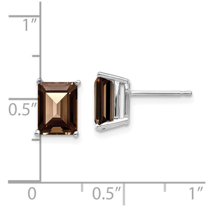 14k White Gold 8x6mm Emerald Smok Yellow Gold Quartz Earrings