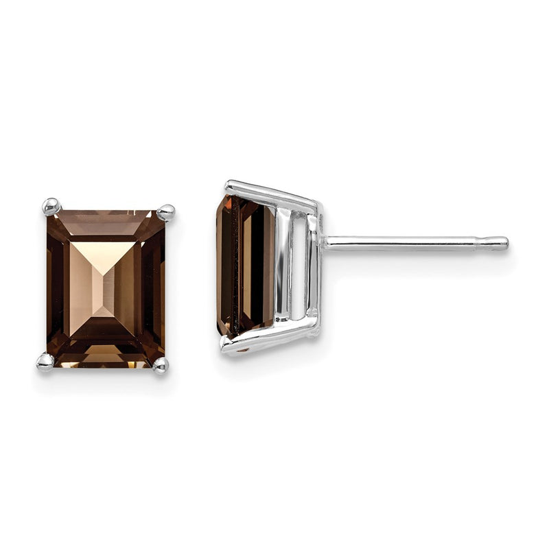 14k White Gold 8x6mm Emerald Smok Yellow Gold Quartz Earrings