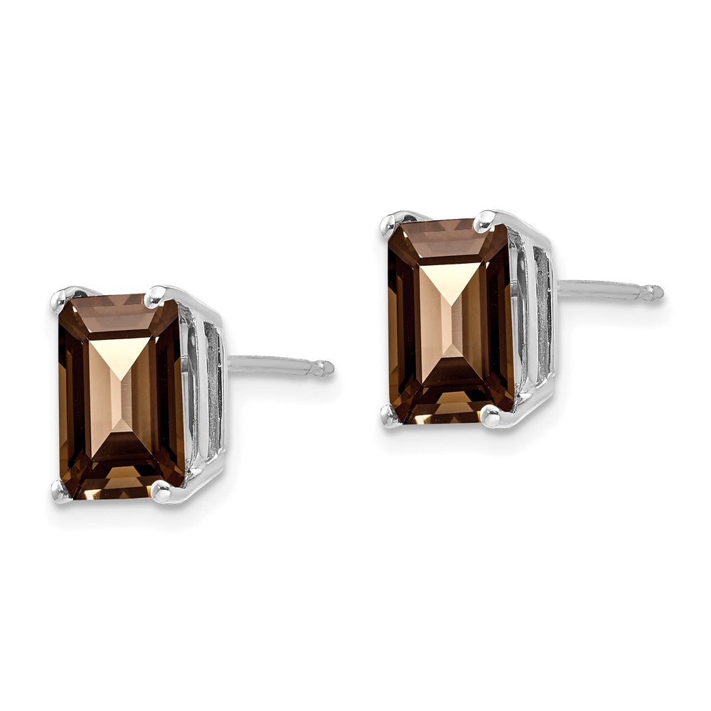 14k White Gold 9x7mm Emerald Smok Yellow Gold Quartz Earrings