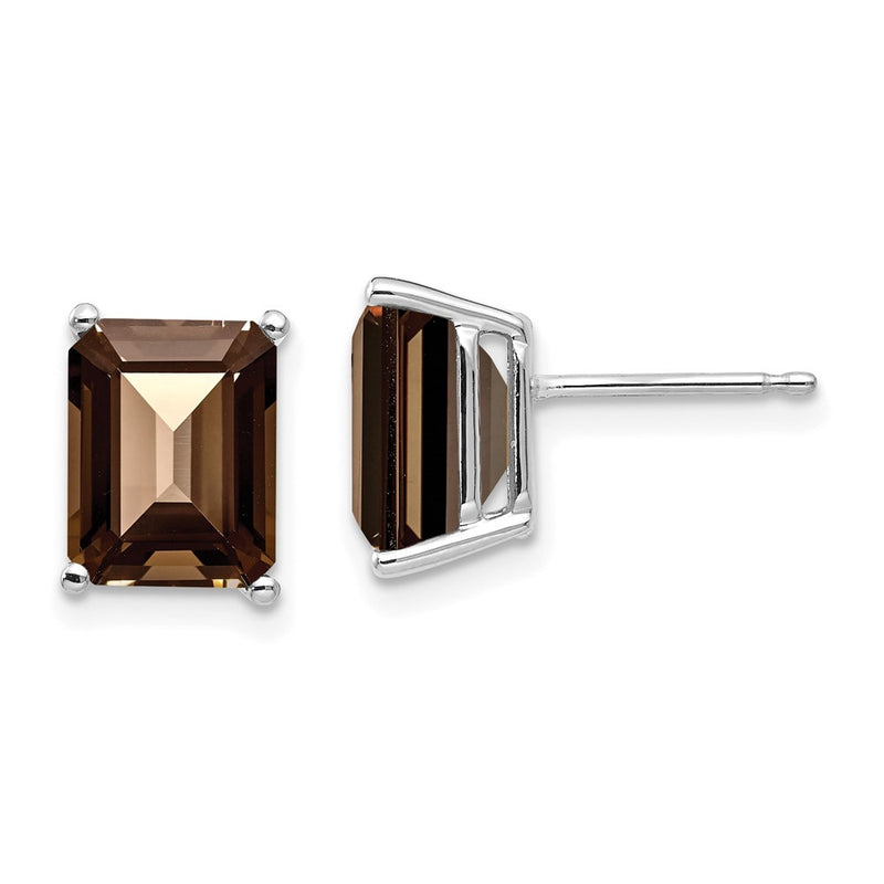 14k White Gold 9x7mm Emerald Smok Yellow Gold Quartz Earrings
