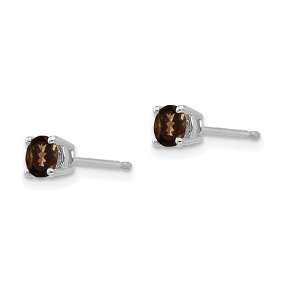 14k White Gold 4mm Round Smok Yellow Gold Quartz Earring