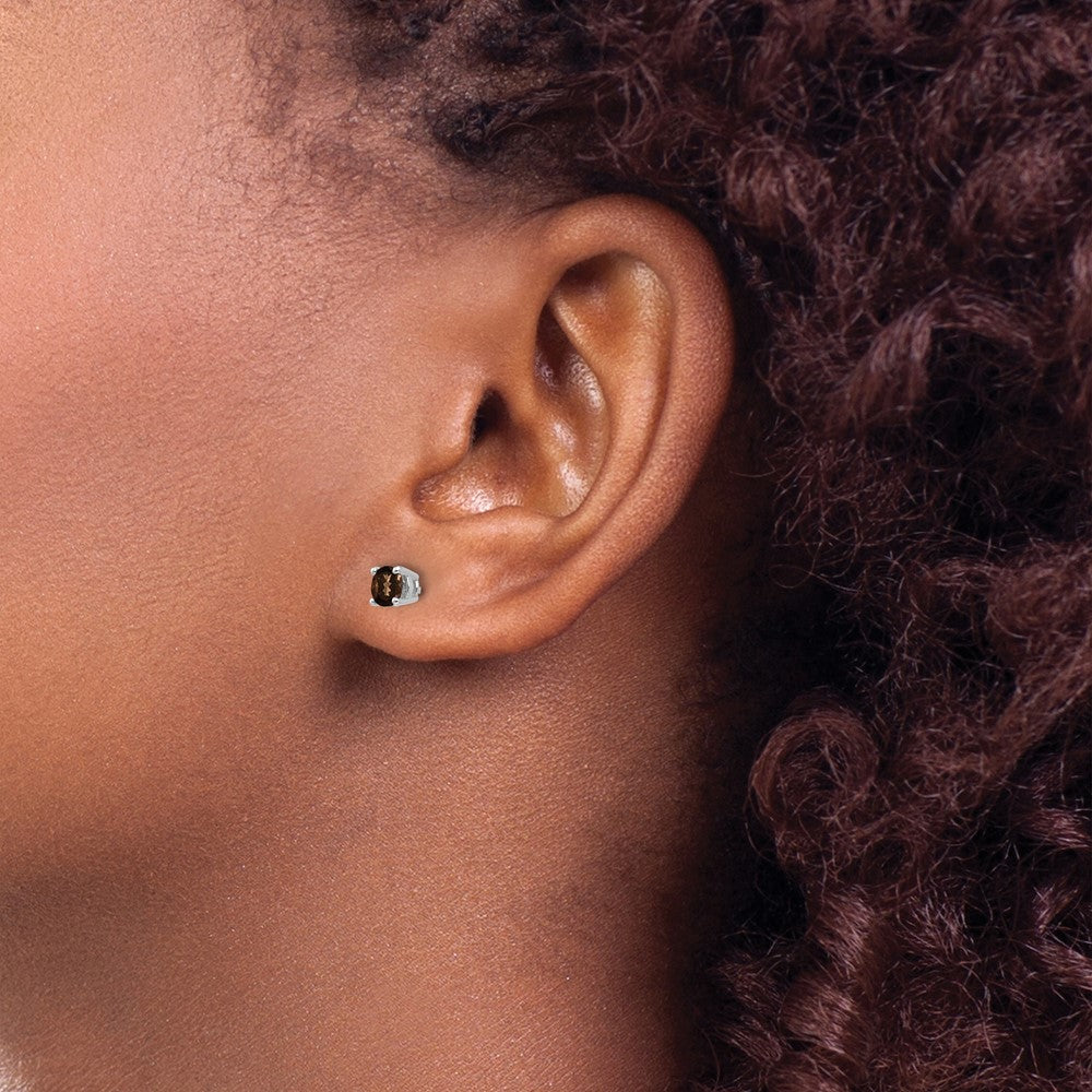 14k White Gold 4mm Round Smok Yellow Gold Quartz Earring