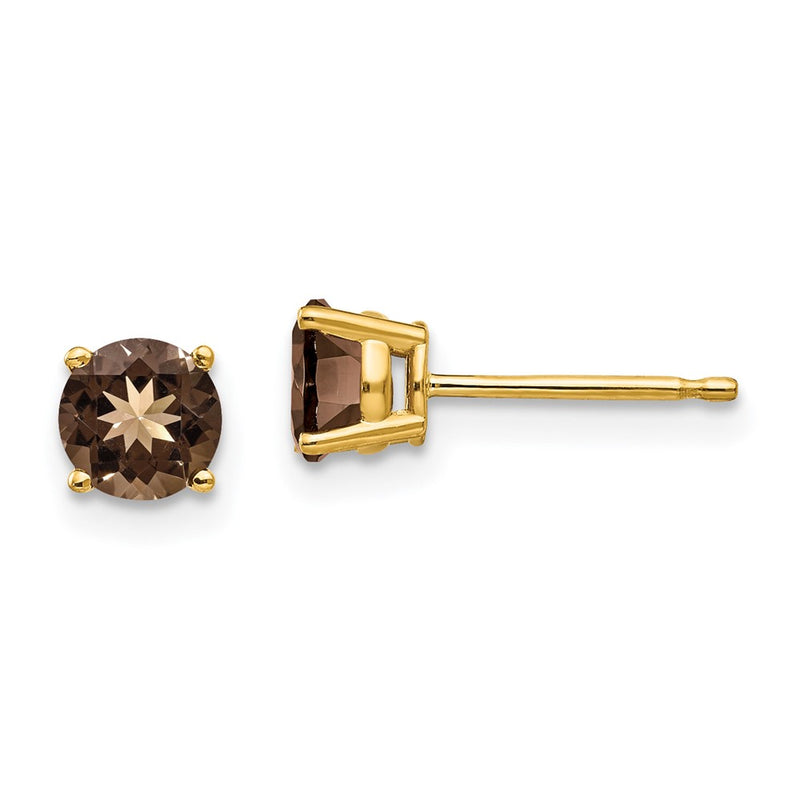 14k Yellow Gold 5mm Round Smok Yellow Gold Quartz Earrings
