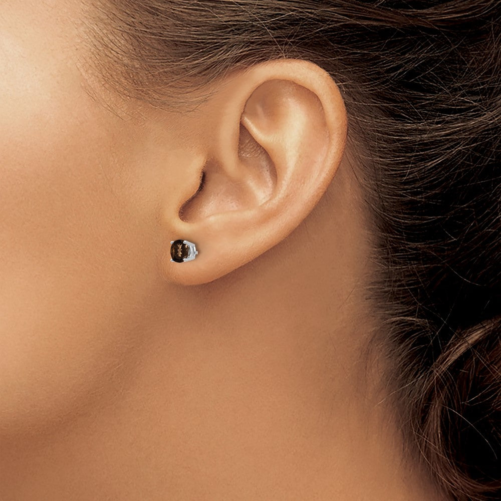 14k White Gold 5mm Round Smok Yellow Gold Quartz Earring