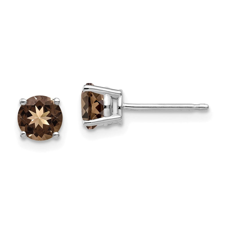 14k White Gold 5mm Round Smok Yellow Gold Quartz Earring
