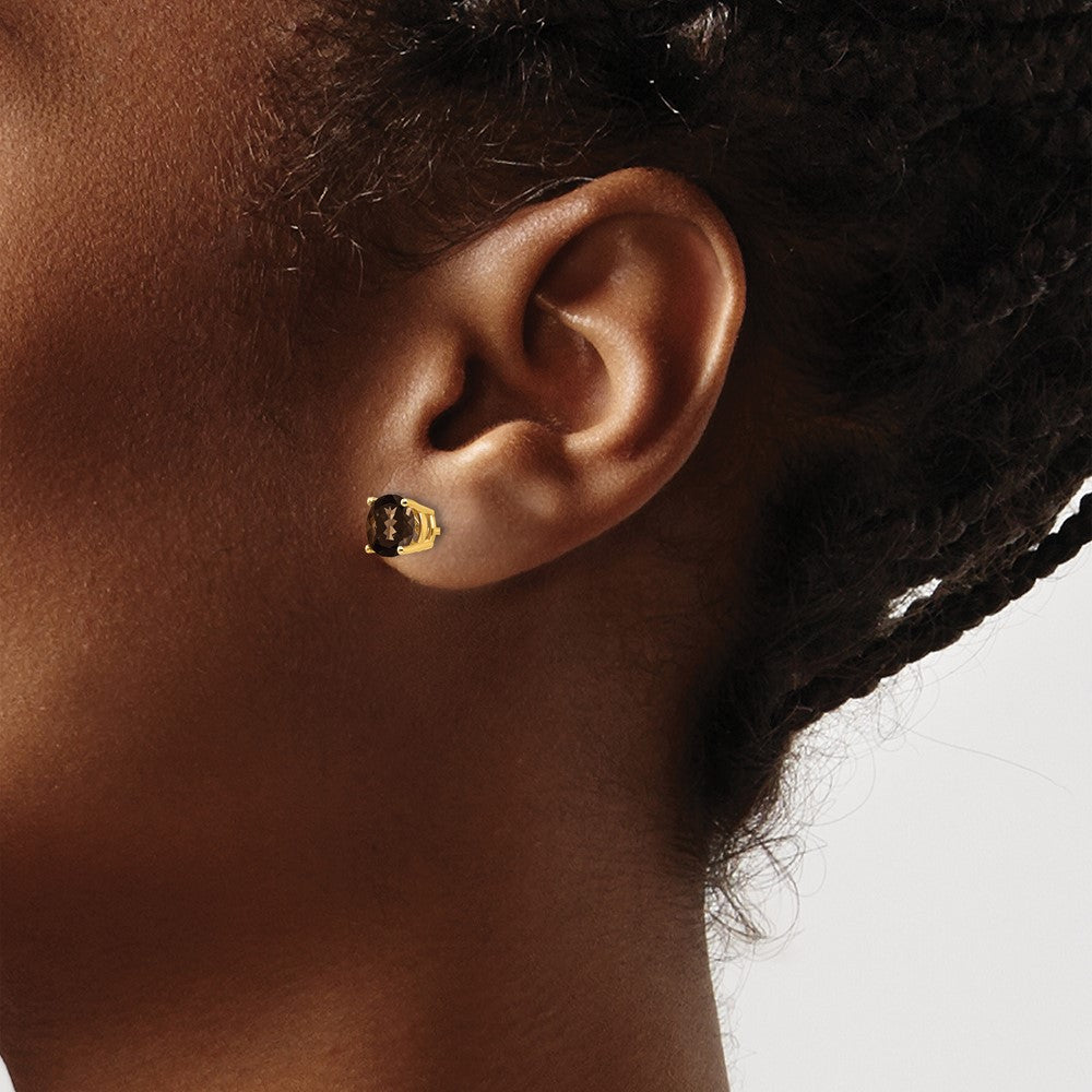 14k Yellow Gold 6mm Round Smok Yellow Gold Quartz Earrings