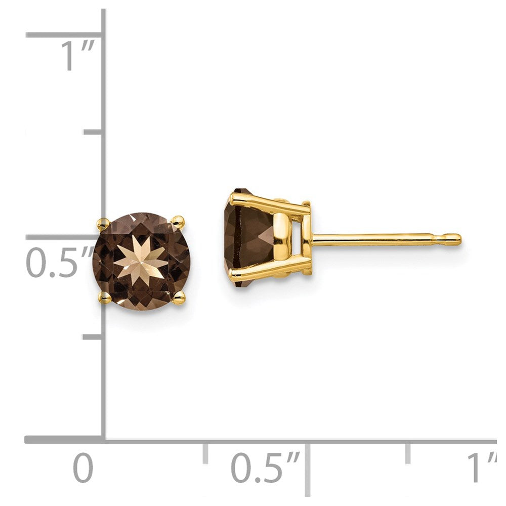 14k Yellow Gold 6mm Round Smok Yellow Gold Quartz Earrings