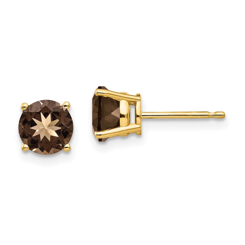 14k Yellow Gold 6mm Round Smok Yellow Gold Quartz Earrings