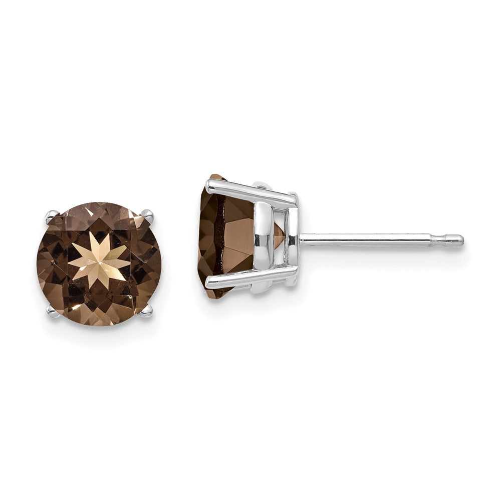 14k White Gold 7mm Round Smok Yellow Gold Quartz Earrings