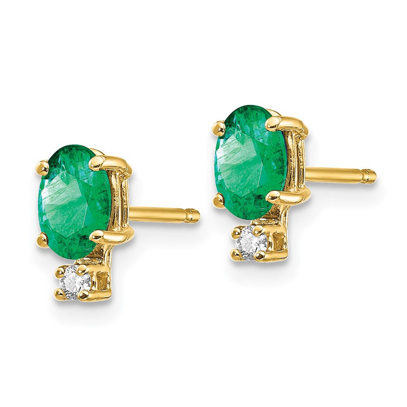 14k Yellow Gold 6x4mm Oval Emerald A Real Diamond Earrings