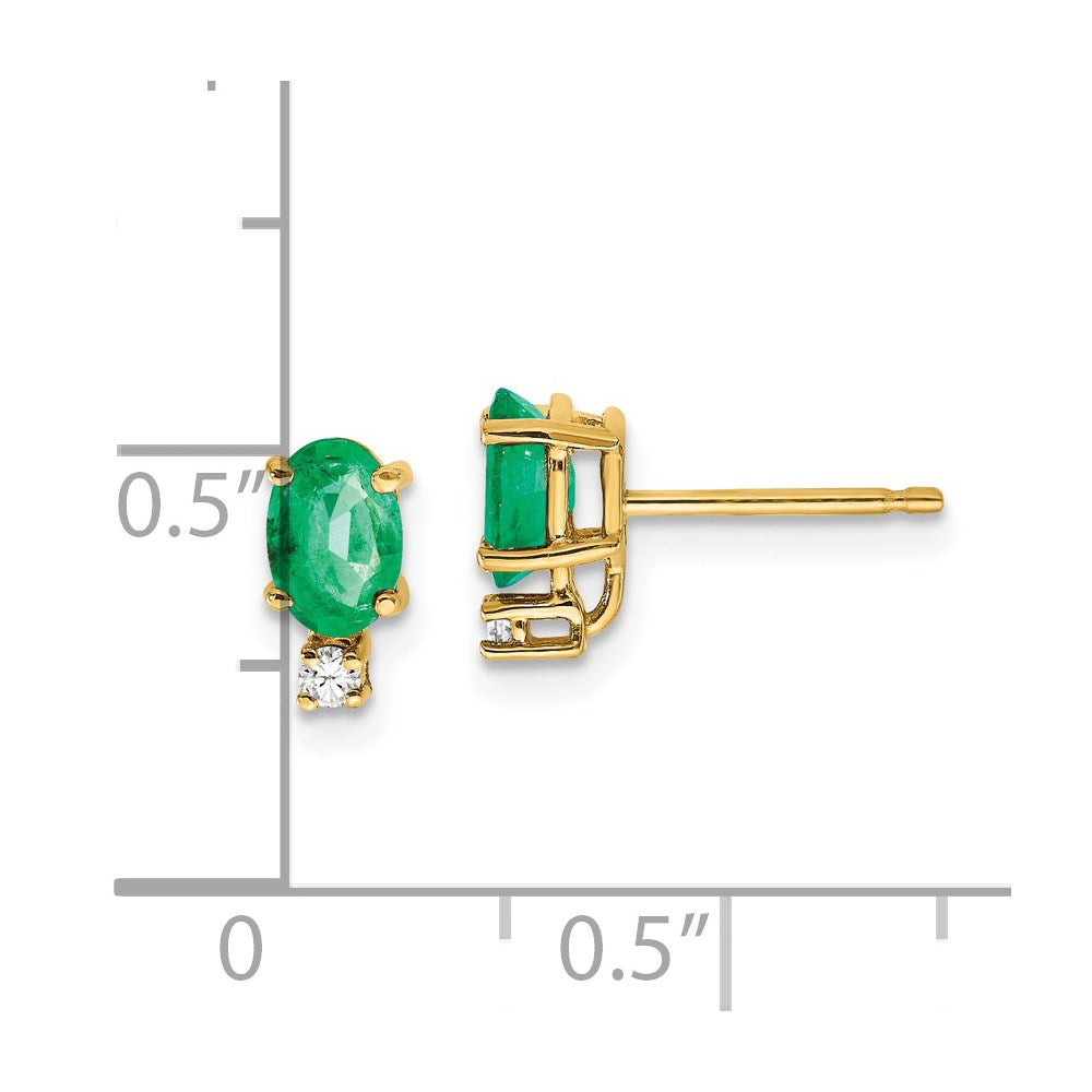 14k Yellow Gold 6x4mm Oval Emerald VS Real Diamond Earrings