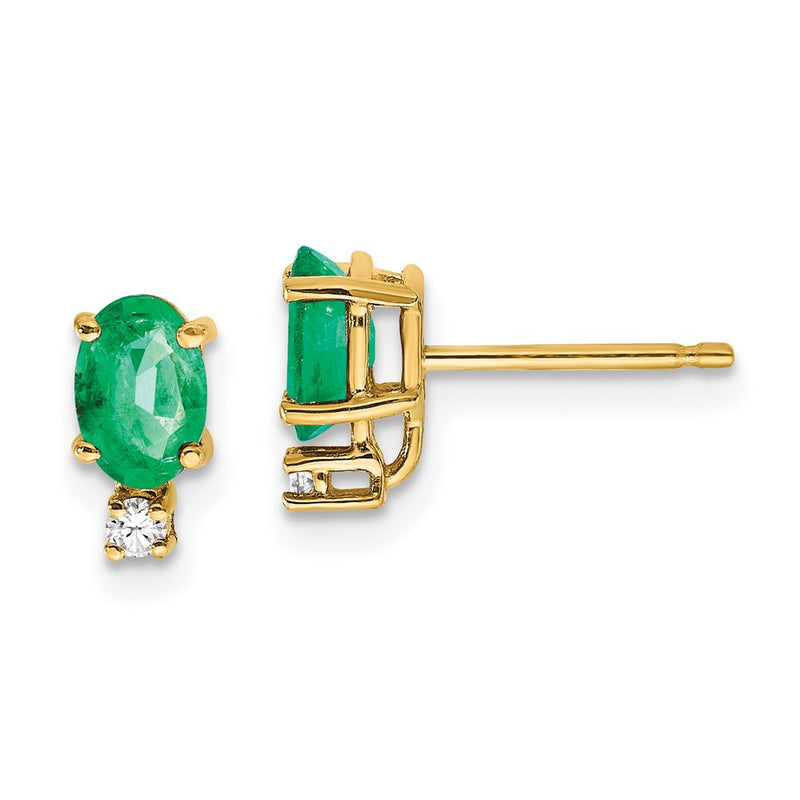 14k Yellow Gold 6x4mm Oval Emerald A Real Diamond Earrings