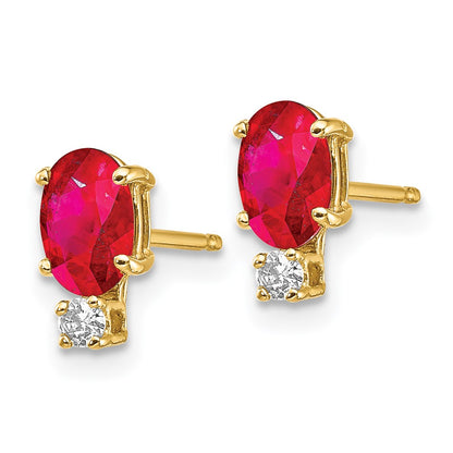 14k Yellow Gold 6x4mm Oval Ruby & AAA Real Diamond Earrings