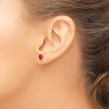 14k Yellow Gold 6x4mm Oval Ruby & AAA Real Diamond Earrings