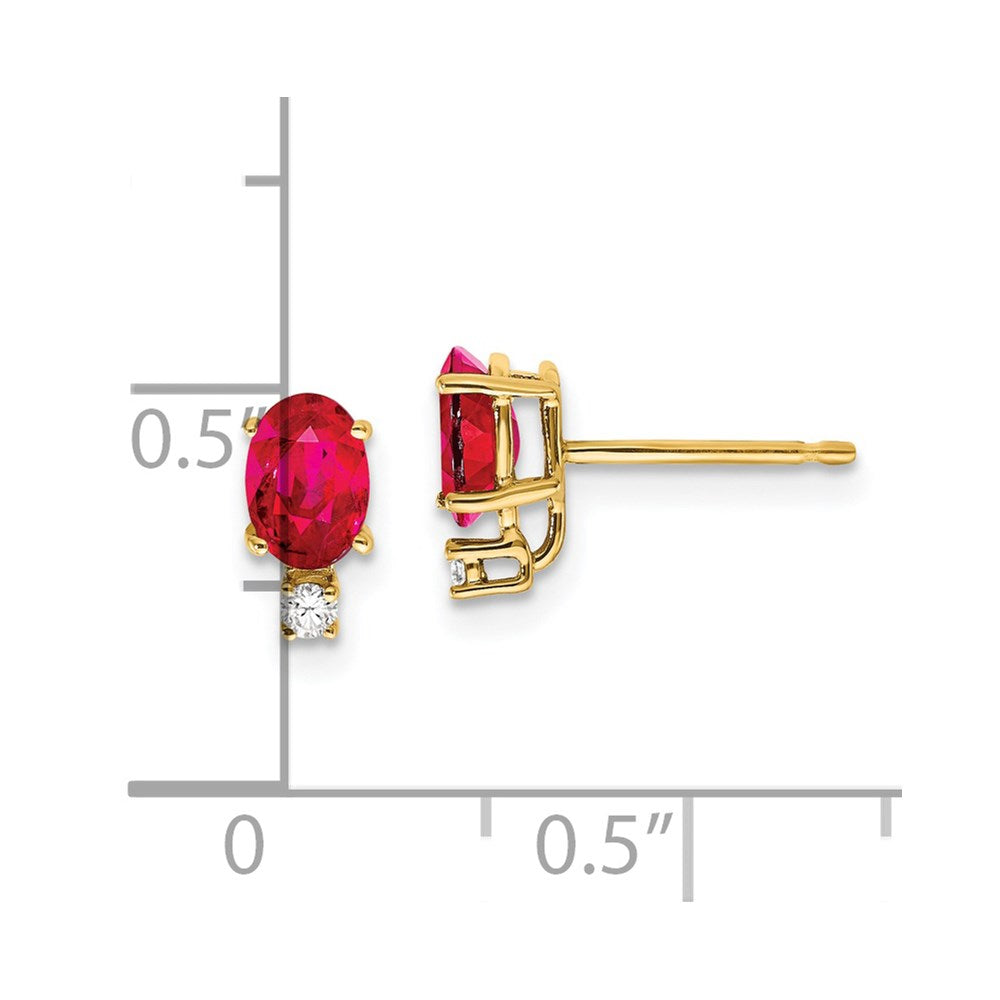 14k Yellow Gold 6x4mm Oval Ruby & AAA Real Diamond Earrings