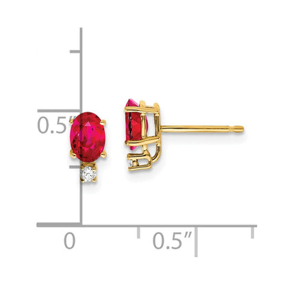 14k Yellow Gold 6x4mm Oval Ruby & AAA Real Diamond Earrings
