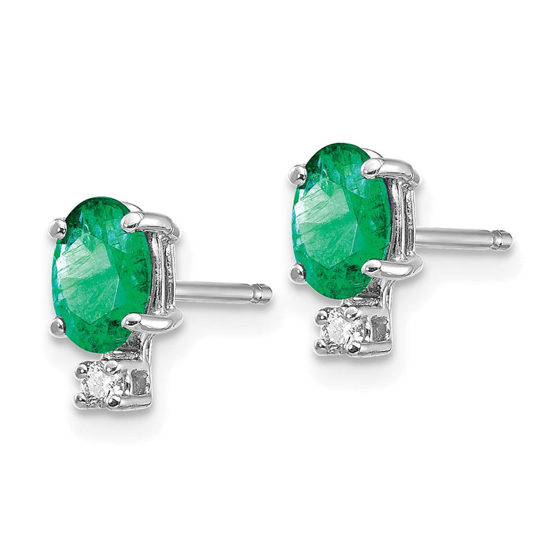 14k Yellow Gold Emerald Real Diamond Post Earrings