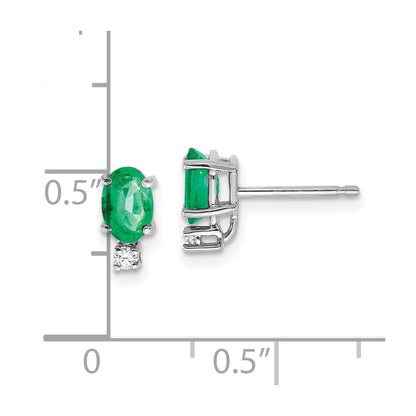 14k Yellow Gold Emerald Real Diamond Post Earrings