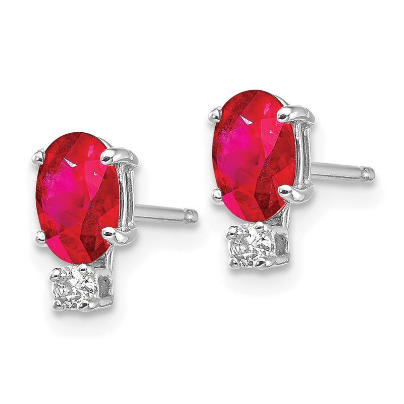 14k White Gold 6x4mm Oval Ruby & AAA Real Diamond Earrings