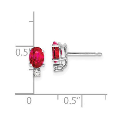 14k White Gold 6x4mm Oval Ruby AA Real Diamond Earrings