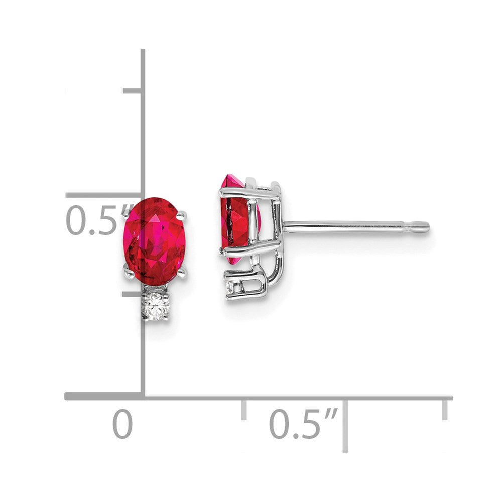 14k White Gold 6x4mm Oval Ruby & AAA Real Diamond Earrings