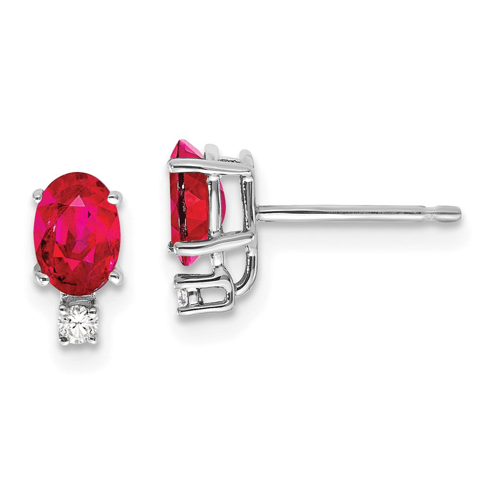 14k White Gold 6x4mm Oval Ruby & AAA Real Diamond Earrings
