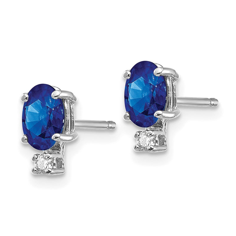 14k White Gold 6x4mm Oval Sapphire & AAA Real Diamond Earrings