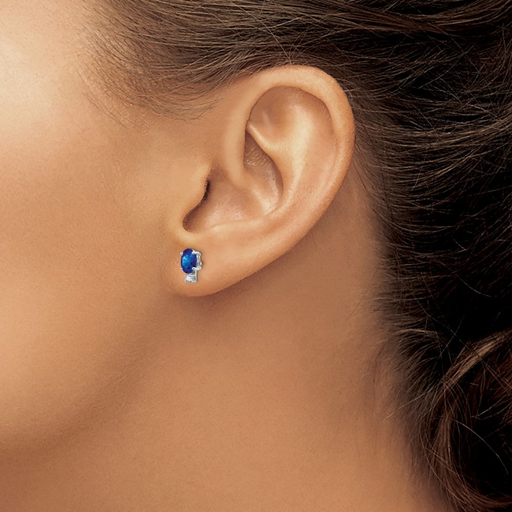 14k White Gold 6x4mm Oval Sapphire VS Real Diamond Earrings
