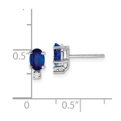 14k White Gold 6x4mm Oval Sapphire A Real Diamond Earrings