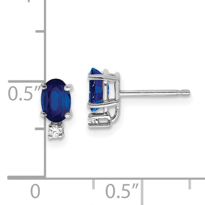 14k White Gold 6x4mm Oval Sapphire & AAA Real Diamond Earrings