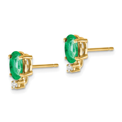 14k Yellow Gold 7x5mm Oval Emerald VS Real Diamond Earrings