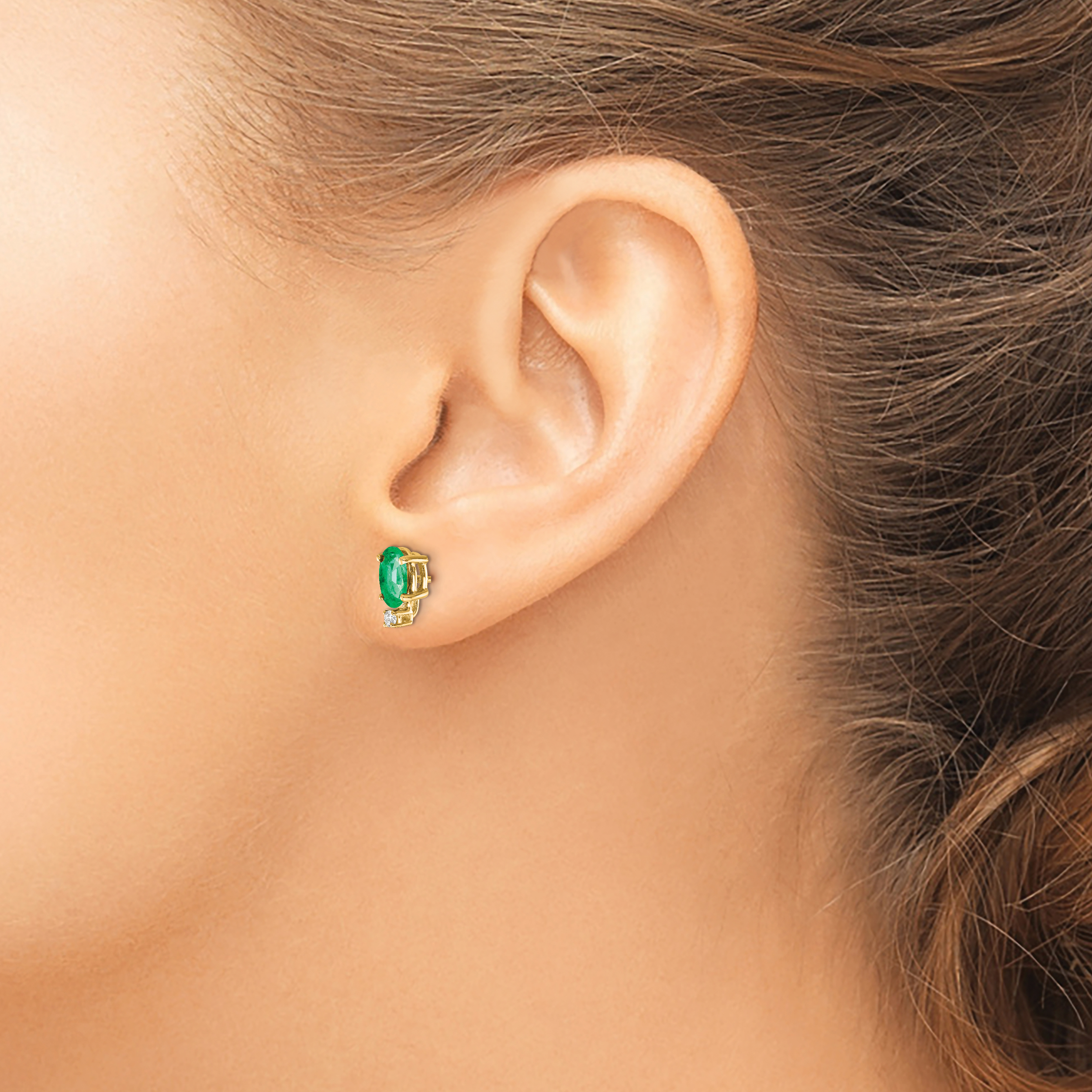 14k Yellow Gold 7x5mm Oval Emerald A Real Diamond Earrings