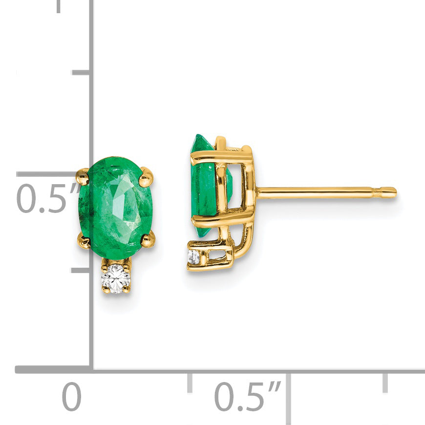 14k Yellow Gold 7x5mm Oval Emerald A Real Diamond Earrings