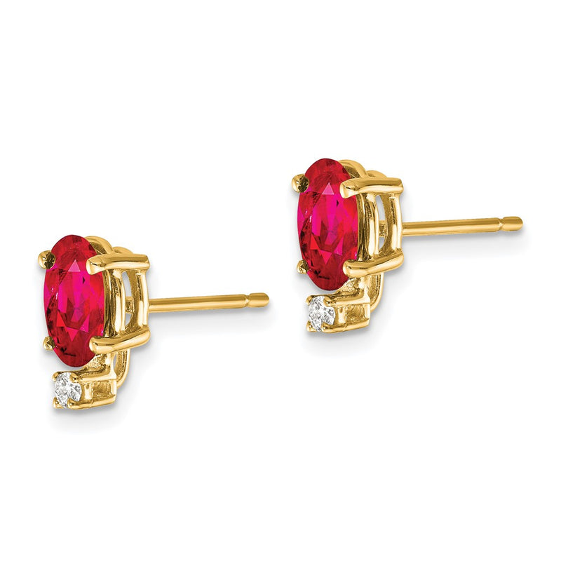 14k Yellow Gold 7x5mm Oval Ruby VS Real Diamond Earrings