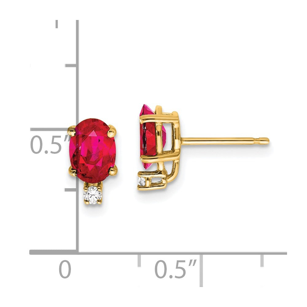 14k Yellow Gold 7x5mm Oval Ruby A Real Diamond Earrings