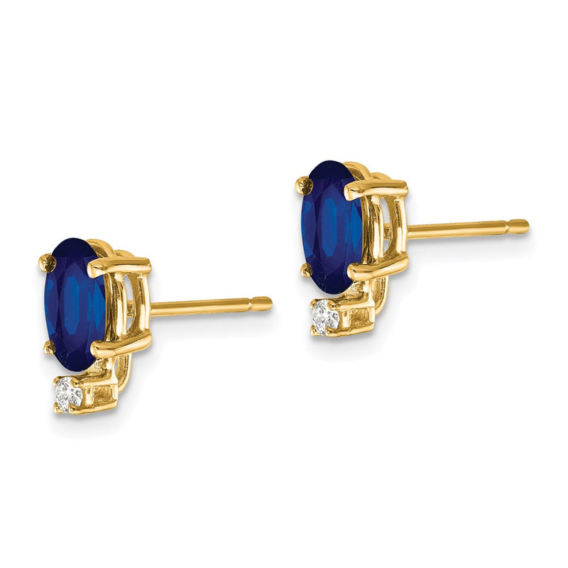 14k Yellow Gold 7x5mm Oval Sapphire VS Real Diamond Earrings