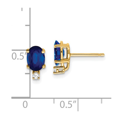 14k Yellow Gold 7x5mm Oval Sapphire & AAA Real Diamond Earrings