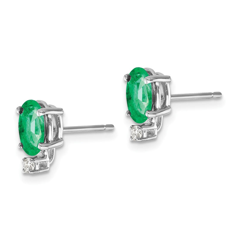 14k White Gold 7x5mm Oval Emerald VS Real Diamond Earrings