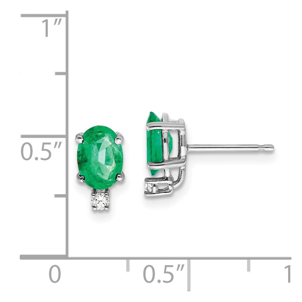 14k White Gold 7x5mm Oval Emerald A Real Diamond Earrings