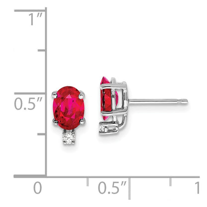 14k White Gold 7x5mm Oval Ruby & AAA Real Diamond Earrings